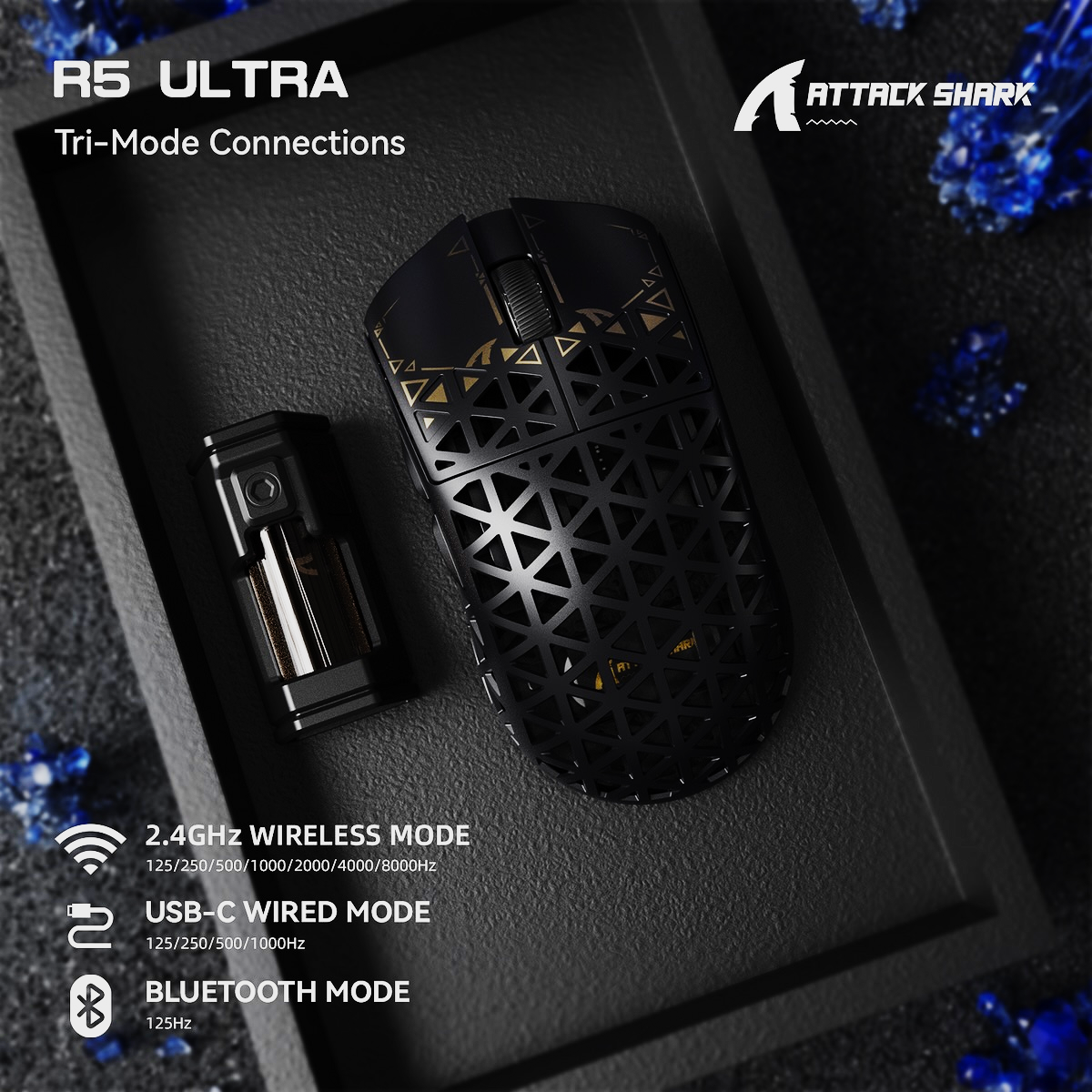ماوس وايرلس/BT/سلك Attack Shark R5 Ultra PAW 3950 MAX
