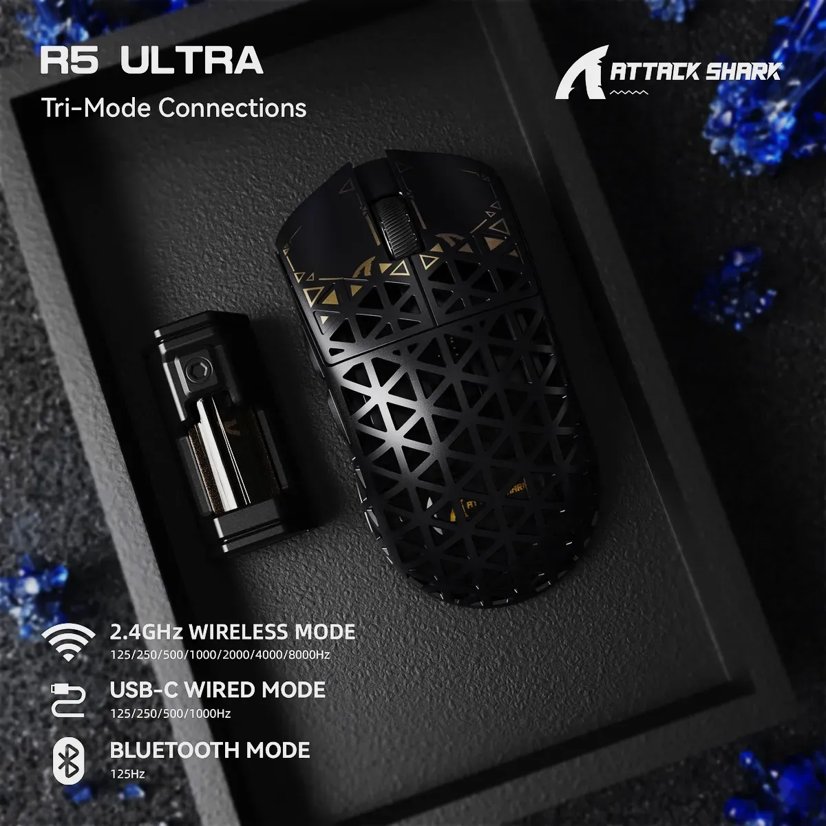 ماوس لاسلكي/BT/سلك Attack Shark R5 Ultra PAW 3950 MAX