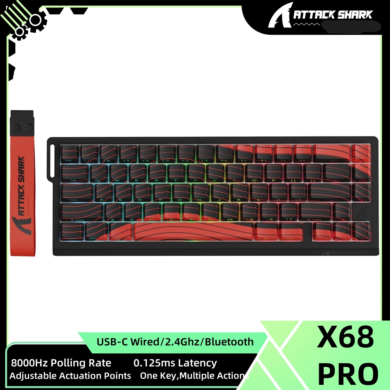 كيبورد مغناطيسي وايرلس/بلوتوث/سلك Attack Shark x68 PRO HE