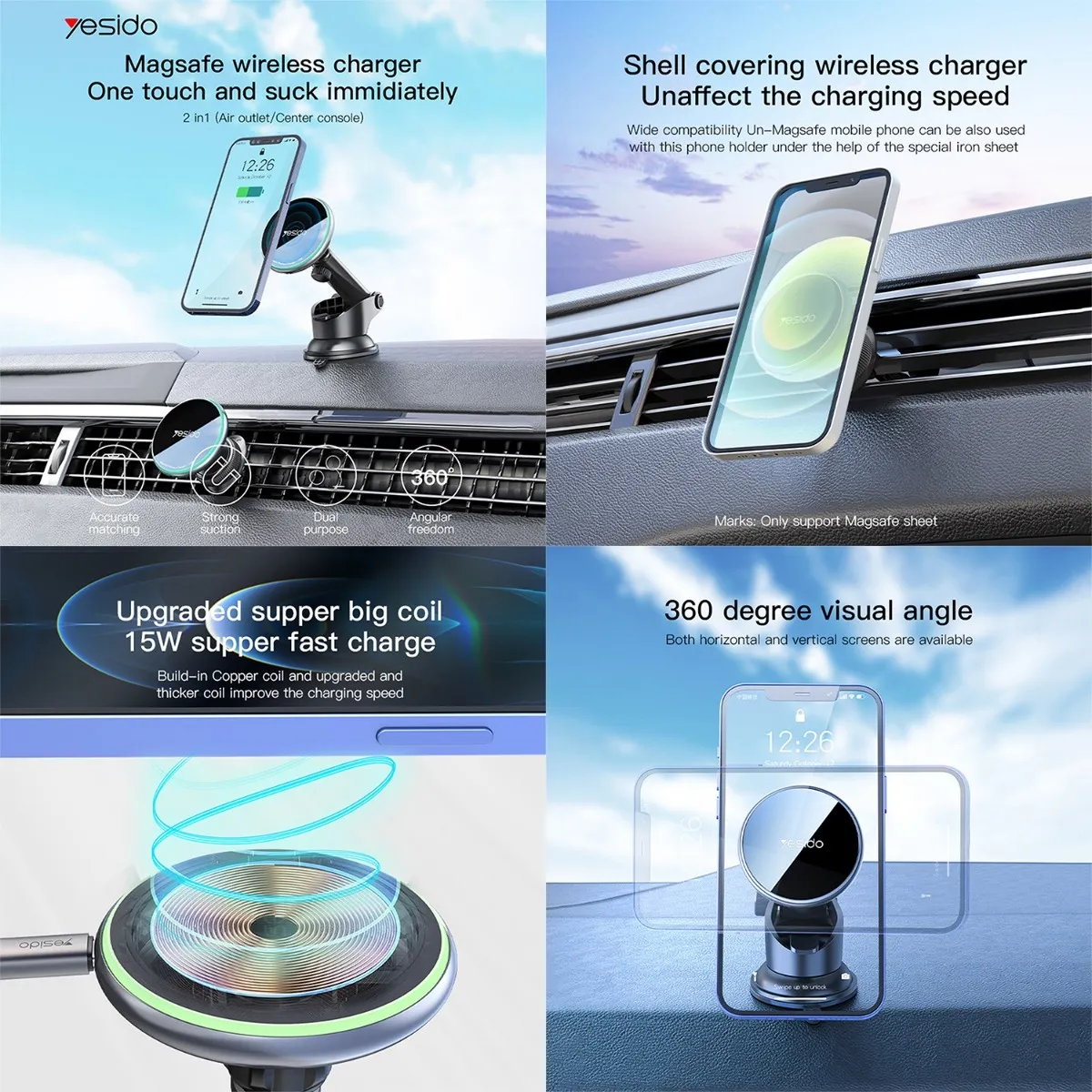 حمالة الهاتف YESIDO C132 المغناطيسية بذراع طويل وشاحن MagSafe