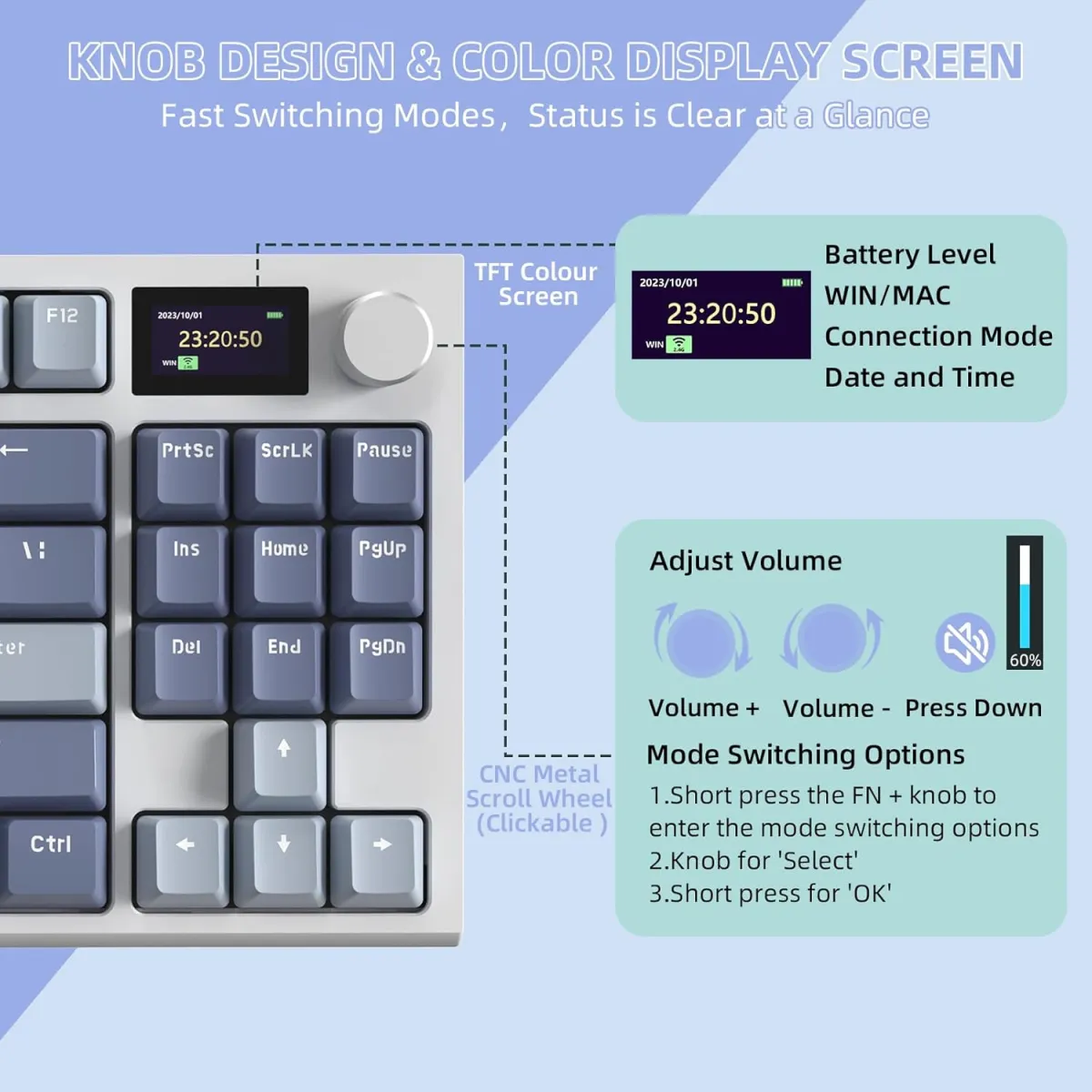 كيبورد ميكانيكي وايرلس/بلوتوث/سلك Attack Shark K86 Screen