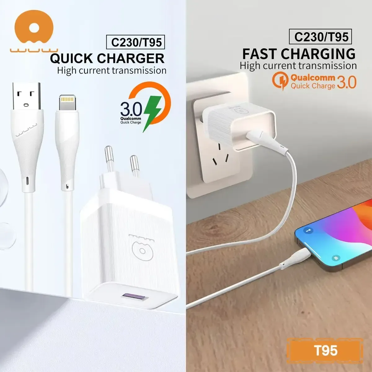 شاحن ايفون WUW T95 18W Lighting