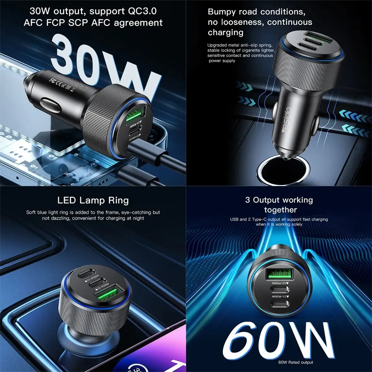 عظمة شاحن سيارة YESIDO Y50 60W