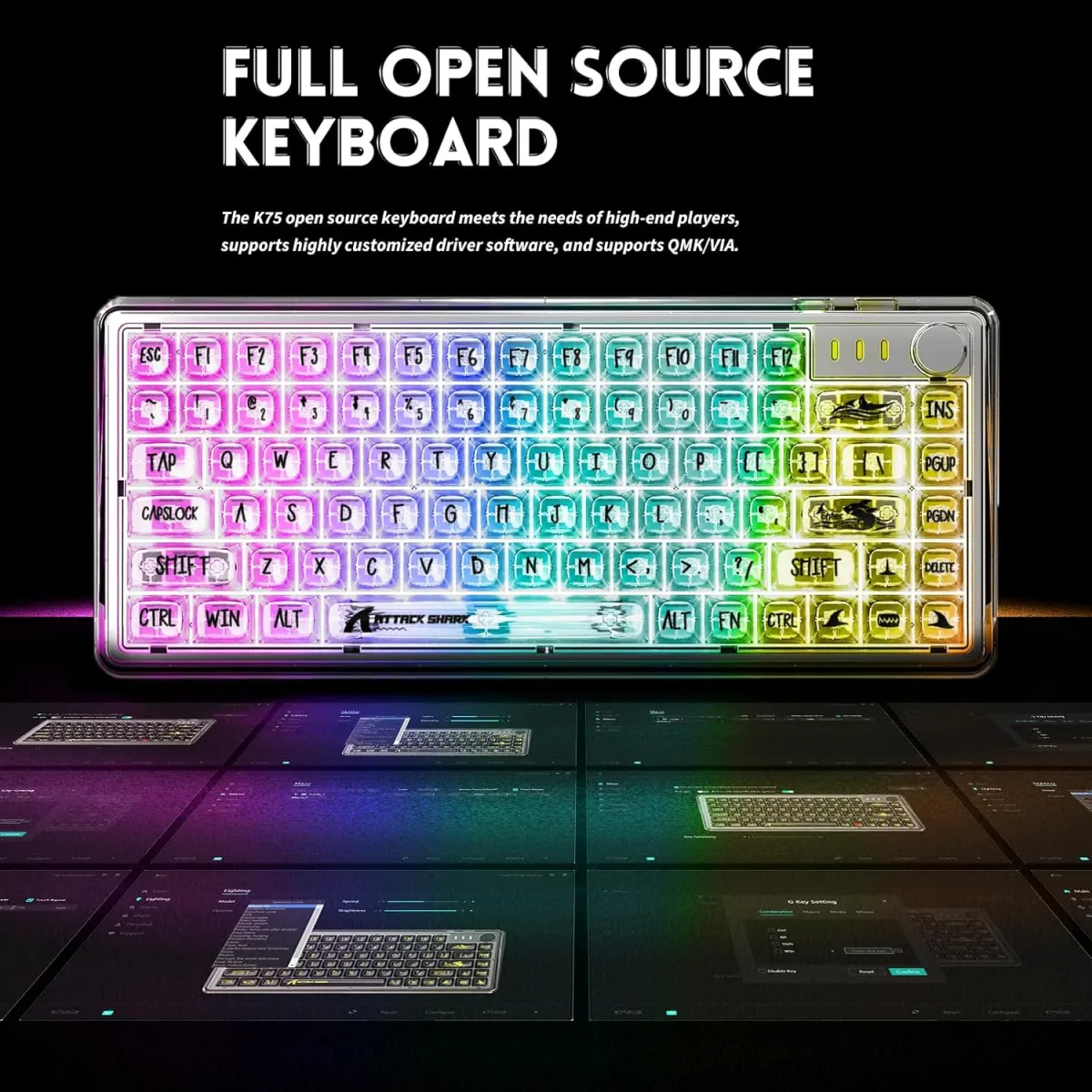 كيبورد ميكانيكي شفاف Attack Shark K75 RGB