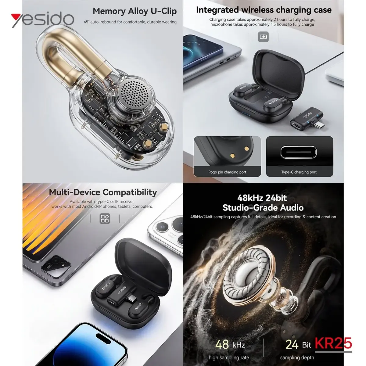 ميكروفون لاسلكي مزدوج للموبايل Yesido KR25 TYPE C