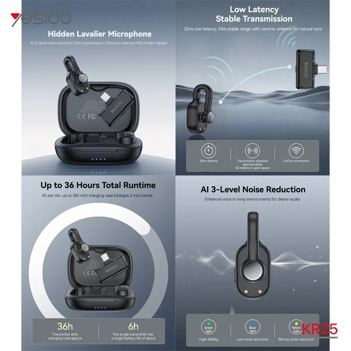 ميكروفون لاسلكي مزدوج للموبايل Yesido KR25 TYPE C