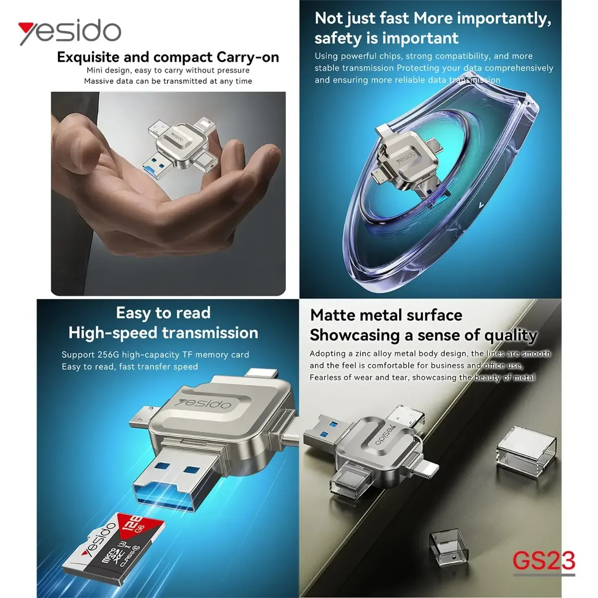 تحويلة ريدر متعدد YESIDO GS23 4in1 OTG