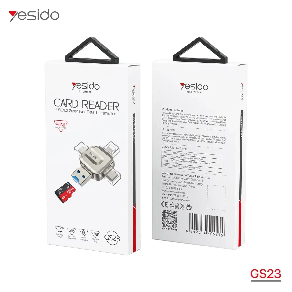 تحويلة ريدر متعدد YESIDO GS23 4in1 OTG