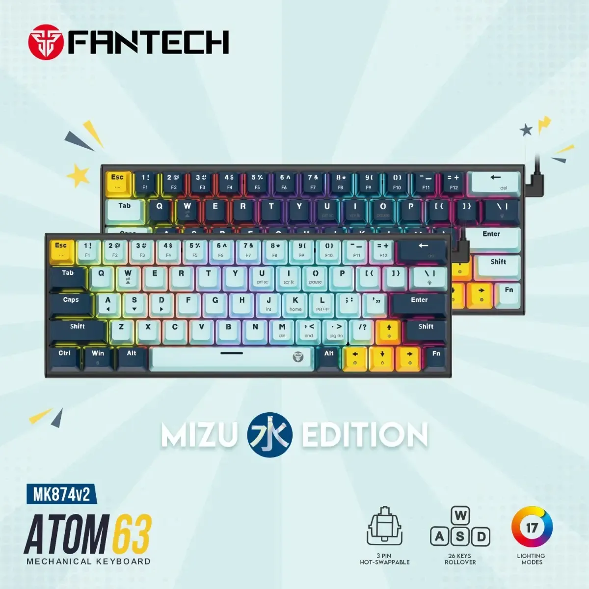 كيبورد ميكانيكي سلكي FANTECH ATOM63 MK874