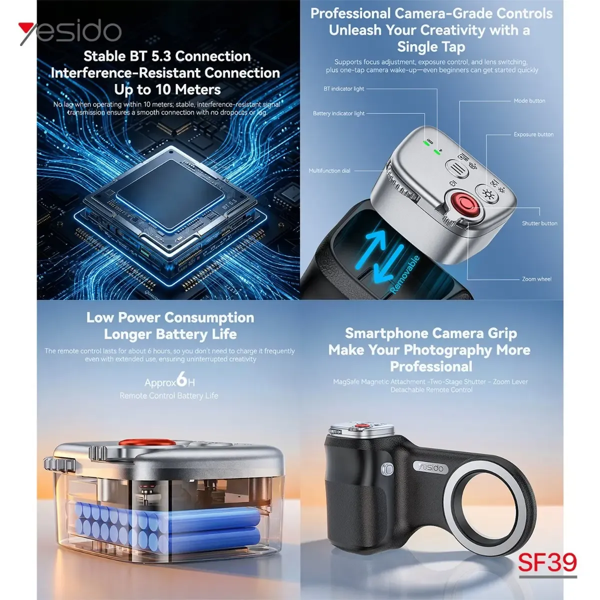 حامل مقبض موبايل بلوتوث YESIDO SF39