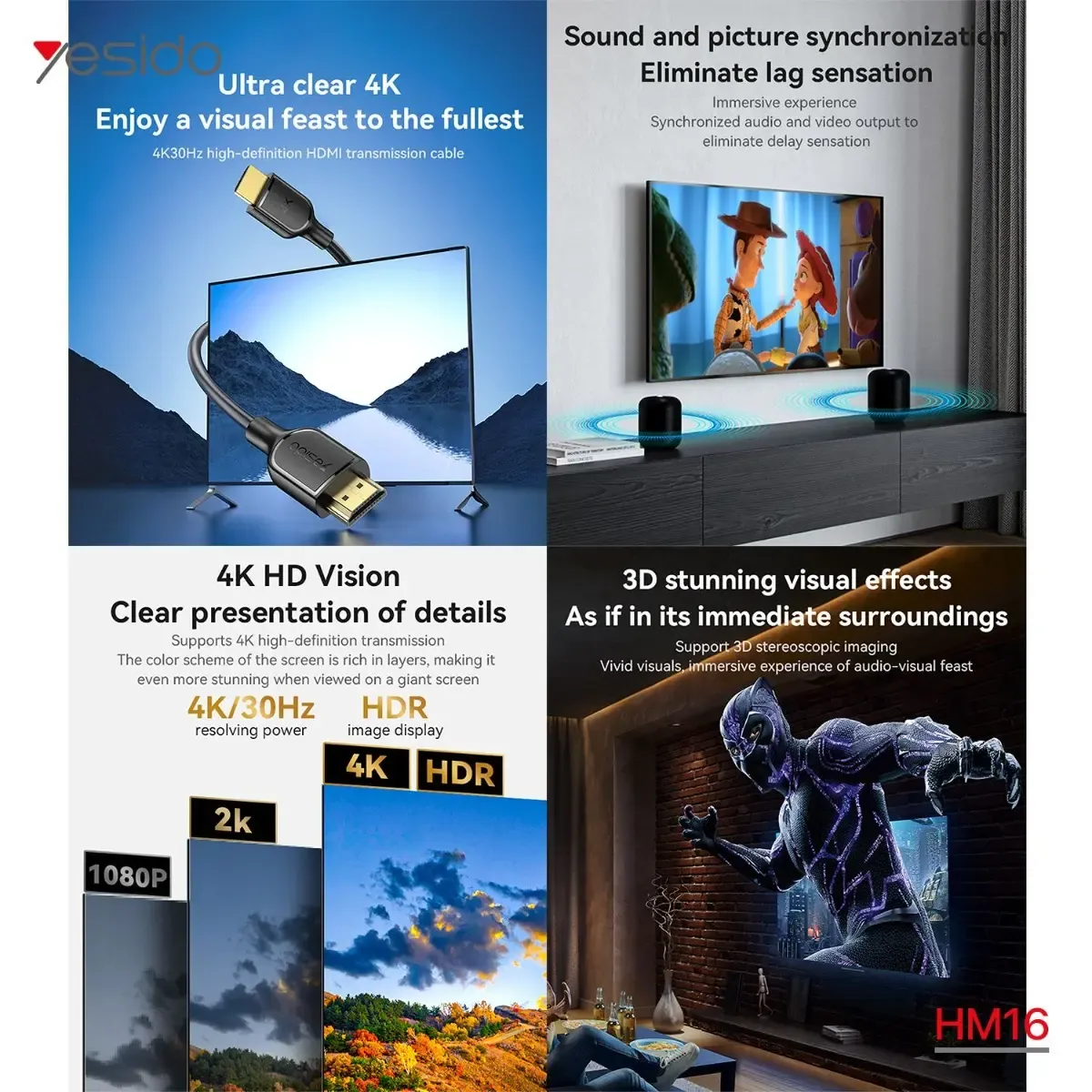 كيبل YESIDO HM16 4K HDMI
